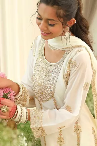 Women Ethnic Motifs Embroidered Regular Gotta Patti Kurta with Palazzos & With Dupatta
