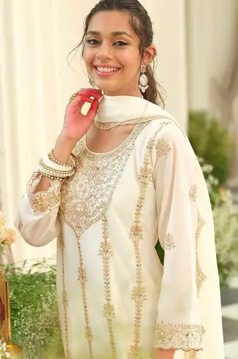 Women Ethnic Motifs Embroidered Regular Gotta Patti Kurta with Palazzos & With Dupatta