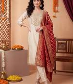 Women Ethnic Motifs Embroidered Regular Thread Work Kurta with Trousers & With Dupatta