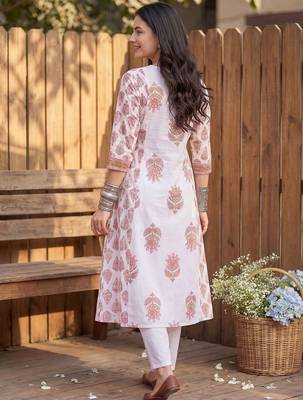 Women Ethnic Motifs Printed Empire Thread Work Pure Cotton Kurta with Trousers 4