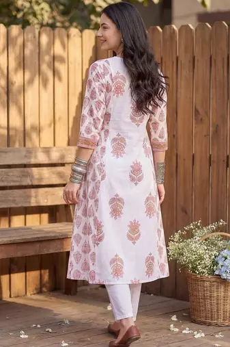 Women Ethnic Motifs Printed Empire Thread Work Pure Cotton Kurta with Trousers