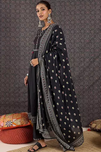 Women Ethnic Motifs Embroidered Regular Thread Work Pure Cotton Kurta with Trousers & With Dupatta