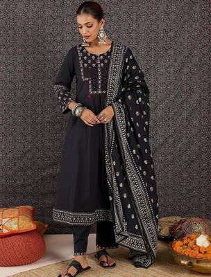 Women Ethnic Motifs Embroidered Regular Thread Work Pure Cotton Kurta with Trousers & With Dupatta 7