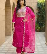 Ethnic Motifs Embroidered Kurta With Trouser & Dupatta