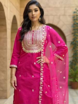 Ethnic Motifs Embroidered Kurta With Trouser & Dupatta 2
