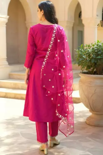 Ethnic Motifs Embroidered Kurta With Trouser & Dupatta