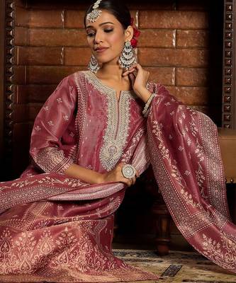 Ethnic Motifs Embroidered Kurta with Trousers & With Dupatta 1