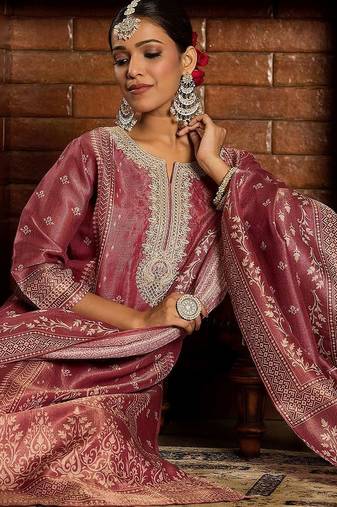 Ethnic Motifs Embroidered Kurta with Trousers & With Dupatta