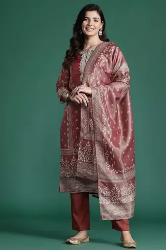 Ethnic Motifs Embroidered Kurta with Trousers & With Dupatta