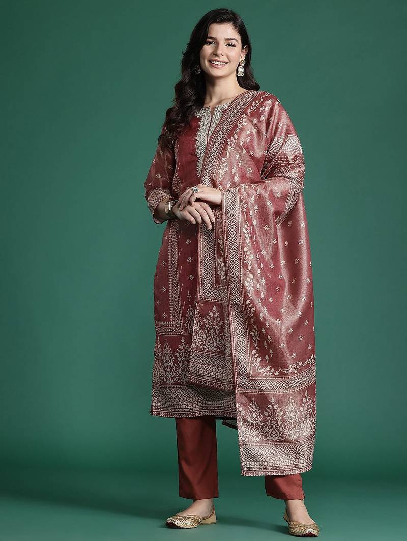 Ethnic Motifs Embroidered Kurta with Trousers & With Dupatta