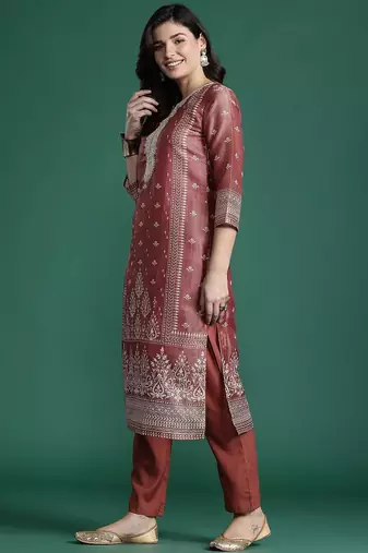 Ethnic Motifs Embroidered Kurta with Trousers & With Dupatta