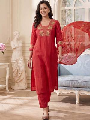 Women Ethnic Motifs Embroidered Regular Kurta with Trousers & With Dupatta 2