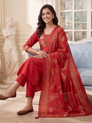 Women Ethnic Motifs Embroidered Regular Kurta with Trousers & With Dupatta 5