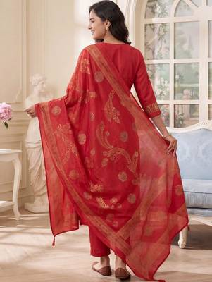 Women Ethnic Motifs Embroidered Regular Kurta with Trousers & With Dupatta 6