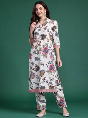 Floral Printed Regular Pure Cotton Kurta with Trousers 4
