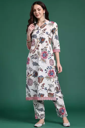 Floral Printed Regular Pure Cotton Kurta with Trousers