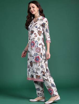 Floral Printed Regular Pure Cotton Kurta with Trousers 5
