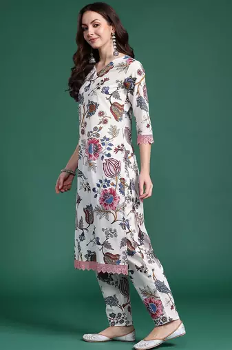 Floral Printed Regular Pure Cotton Kurta with Trousers