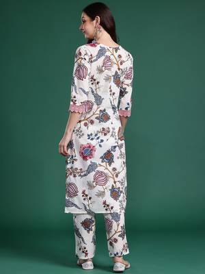 Floral Printed Regular Pure Cotton Kurta with Trousers 6