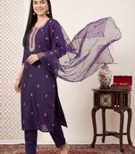 Women Ethnic Motifs Embroidered Regular Thread Work Kurta with Trousers & With Dupatta