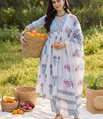 Women Floral Printed Empire Pure Cotton Kurta with Trousers & With Dupatta