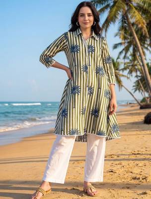 Women Floral Printed Empire Pure Cotton Kurta with Palazzos & With Dupatta 1