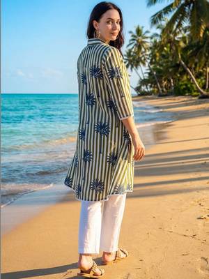 Women Floral Printed Empire Pure Cotton Kurta with Palazzos & With Dupatta 4