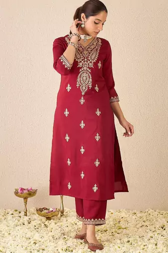 Women Ethnic Motifs Embroidered Regular Gotta Patti Kurta Trousers With Dupatta