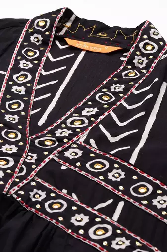 Geometric Printed Empire Thread Work Pure Cotton Kurta with Trousers & Dupatta