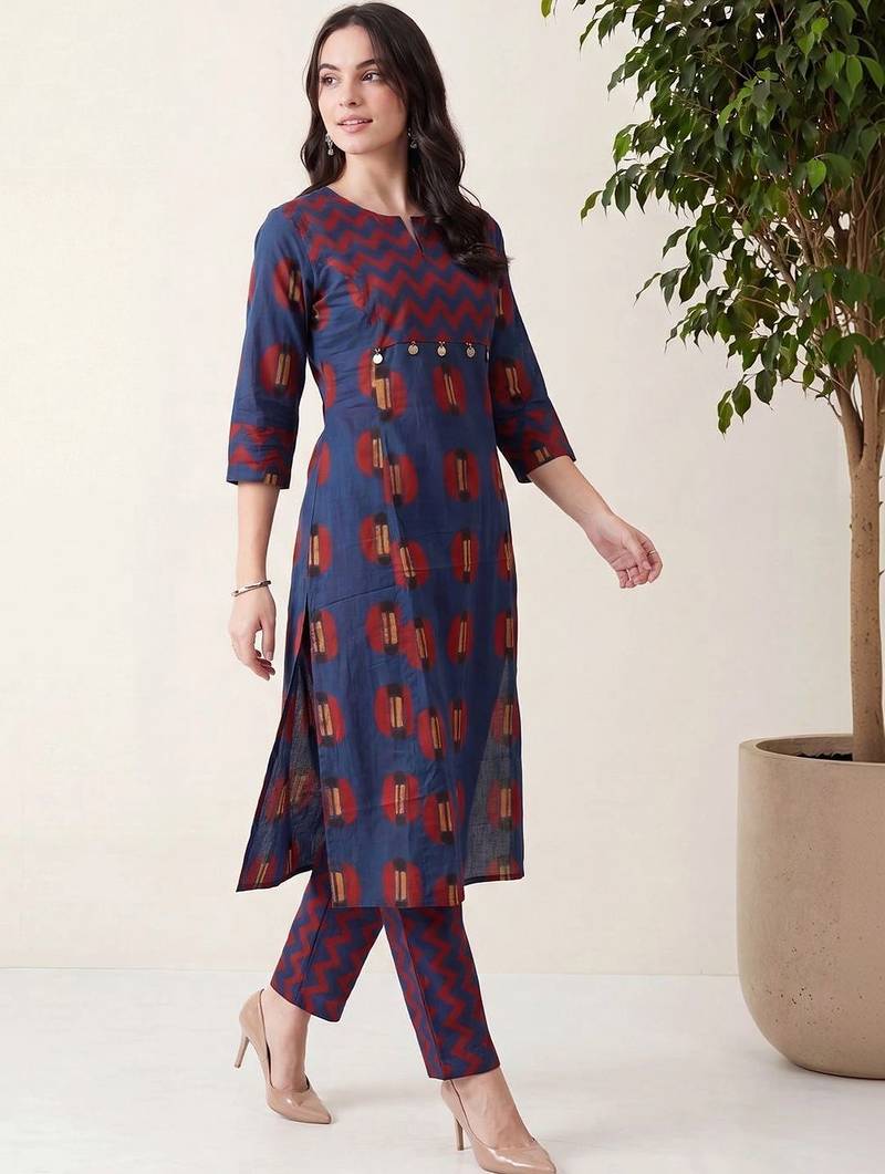 Women Printed Regular Pure Cotton Kurta with Trousers