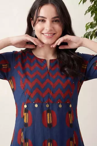 Women Printed Regular Pure Cotton Kurta with Trousers