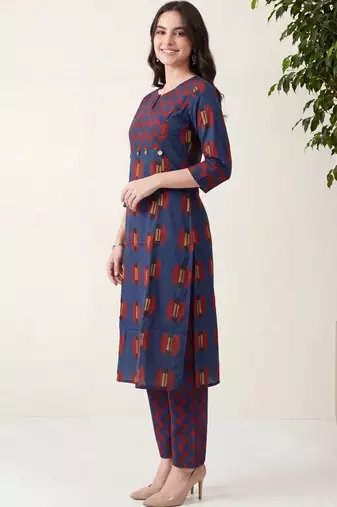 Women Printed Regular Pure Cotton Kurta with Trousers