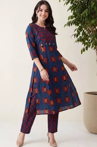 Women Printed Regular Pure Cotton Kurta with Trousers