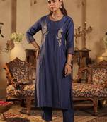 Women Ethnic Motifs Embroidered Regular Thread Work Kurta with Trousers & With Dupatta