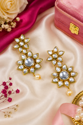 Premium Pearl Floral Kundan Earrings  1