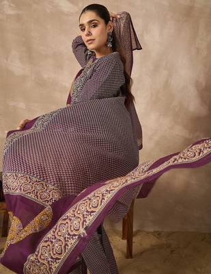 Women Ethnic Motifs Printed Regular Sequinned Pure Cotton Kurta with Trousers & With Dupatta 2