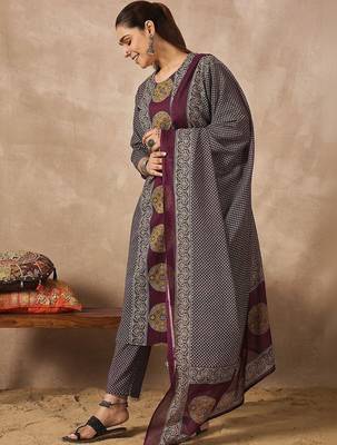 Women Ethnic Motifs Printed Regular Sequinned Pure Cotton Kurta with Trousers & With Dupatta 6
