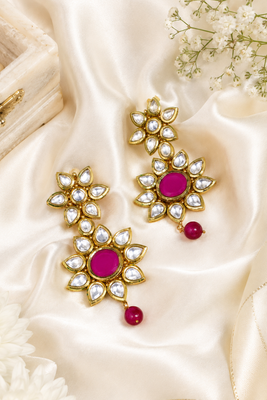 Premium ruby floral kundan earrings 1