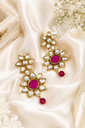 Premium ruby floral kundan earrings