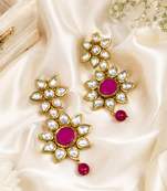 Premium ruby floral kundan earrings