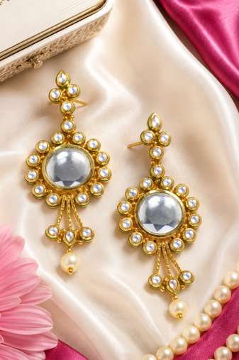 Premium mirror kundan earrings