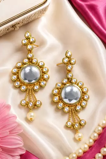 Premium mirror kundan earrings