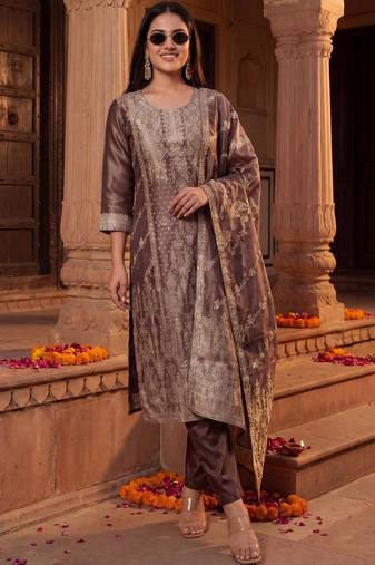 Women Ethnic Motifs Regular Kurta with Trousers & With Dupatta