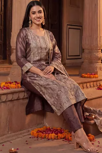Women Ethnic Motifs Regular Kurta with Trousers & With Dupatta