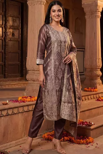 Women Ethnic Motifs Regular Kurta with Trousers & With Dupatta