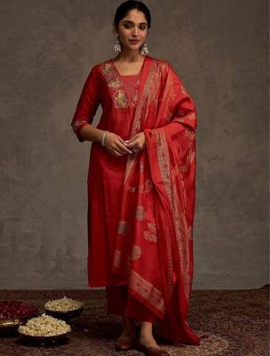 Women Ethnic Motifs Embroidered Regular Thread Work Kurta with Trousers & With Dupatta 1