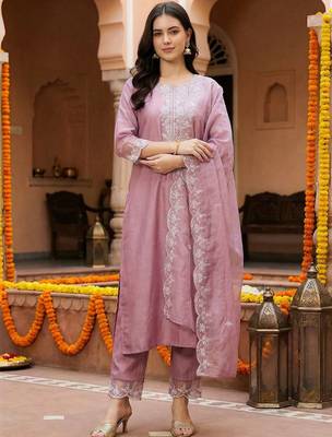 Women Ethnic Motifs Embroidered Regular Thread Work Kurta with Trousers & With Dupatta 1