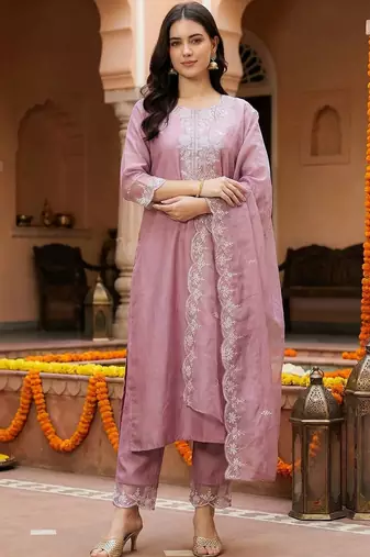 Women Ethnic Motifs Embroidered Regular Thread Work Kurta with Trousers & With Dupatta