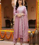 Women Ethnic Motifs Embroidered Regular Thread Work Kurta with Trousers & With Dupatta