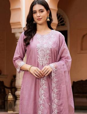 Women Ethnic Motifs Embroidered Regular Thread Work Kurta with Trousers & With Dupatta 2